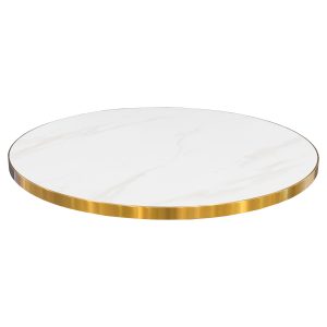White Ceramic 80cm Round Table Top with Gold Rim
