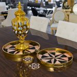 Circular Compass Tray Set and Coasters in our Showroom