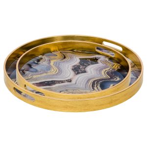 Circular Gold Tray Set With Oyster Design