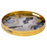 Circular Gold Tray with Oyster Design