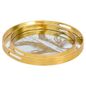 Circular Tray Set Gold Leaf Design