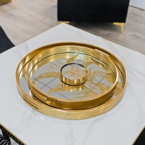 Circular Tray Set Gold Leaf Design in our Showroom