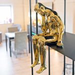 Ceramic Gold Thinking Man on the Shelf