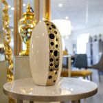 Ceramic Gold Holey Flower Vase on display in our Showroom