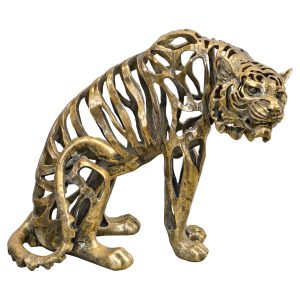 Hollow Gold Sitting Tiger Statue