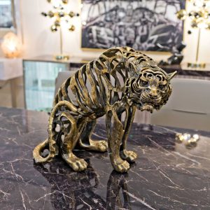 Hollow Gold Sitting Tiger Statue in our Showroom