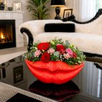 Red Lips Planter with Flowers