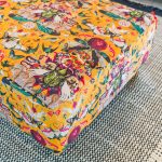 Myrtle and Mary Square Fabric Pouffe in our Showroom - Close Up