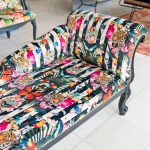 Myrtle and Mary Chaise Longue - Paradise Lost Stripe in our Showroom - Close Up