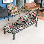 Myrtle and Mary Chaise Longue - Paradise Lost Stripe in our Showroom