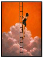 Ascending Through Orange Clouds Velvet Print Wall Art