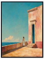 Solitary Woman on a Sunset Terrance Velvet Print Wall Art