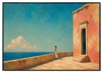 Solitary Woman on a Sunset Terrance Velvet Print Wall Art