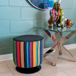 Swivel Drum Stool - Rainbow Stripe Fabric - Image 2