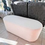 Teddy Fabric Oval Bench Seat in our Showroom
