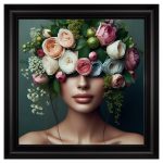 Flower Face Woman Green Velvet Print
