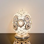 Mosaic Glass Egg Lamp - Mirrored Art Deco Design - Turned On