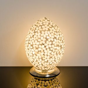 Mosaic Glass Egg Lamp - Opaque Flower Design - Turned On
