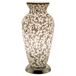 Mosaic Glass Vase Lamp- White Flower
