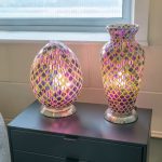 Mosaic Glass Egg and Vase Lamp - Purple Tile in our Showroom