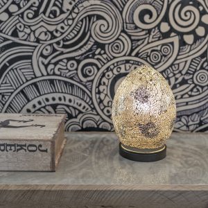 Autumn Gold Mini Mosaic Egg Lamp - Turned On