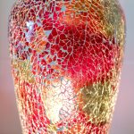 Red and Orange Mosaic Glass Vase Lamp- Close Up