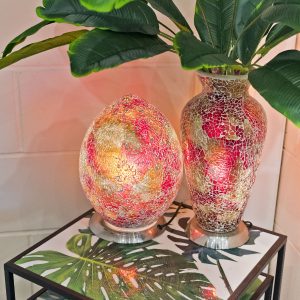 Red and Orange Mosaic Glass Vase Lamp in our Showroom