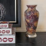 Red and Orange Mosaic Glass Vase Lamp in our Showroom - Turned Off