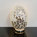 Large Mosaic Glass Egg Lamp - Mirrored Flower - Turned On