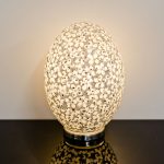 Large Mosaic Glass Egg Lamp - White Flower - Turned On