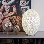 Large Mosaic Glass Egg Lamp - White Flower in our Showroom