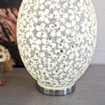 Large Mosaic Glass Egg Lamp - White Flower Close Up