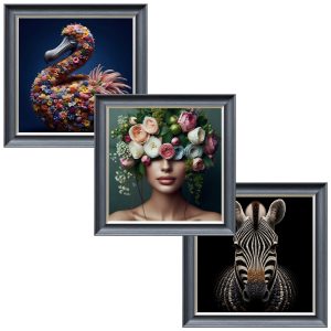 Velvet Print Grey Framed Artwork - 55 x 55cm