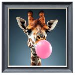 Bubblegum Giraffe Velvet Print - Grey Frame