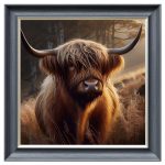 Sad Cow in the Woods Velvet Print - Grey Frame