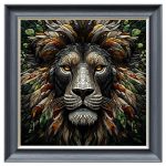 Glass Lion Head Velvet Print - Grey Frame