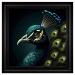 Peacock Velvet Print - Black Frame