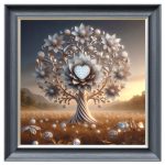 Silver Diamond Tree of Life Velvet Print - Grey Frame