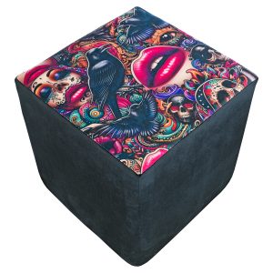 Crimson Calavera Square Foot Stool