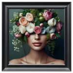 Flower Face Woman Green Velvet Print