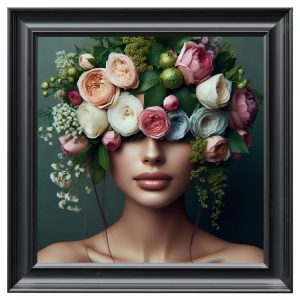 Flower Face Woman Green Velvet Print