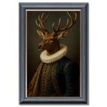 Regal Beast - Sir Stag Velvet Print - Grey Frame - 115x75cm