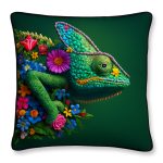 Feather Filled Cushion - Floral Chameleon Design