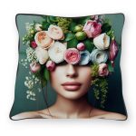 Feather Filled Cushion - Flower Lady Green Design