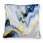 Feather Filled Cushion - Blue and Gold Marble Design