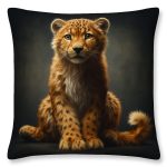 Feather Filled Cushion - Orange Leopard Cub Design