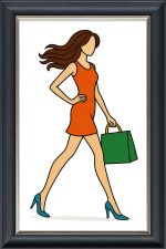 Shopping Lady Orange Dress Design - 60x40cm - Velvet Printed Frame