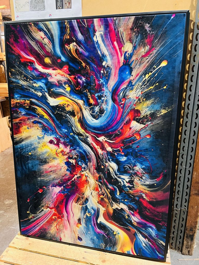 Velvet wall art in production.