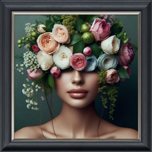 Flower Face Lady Green - Velvet Printed Frame