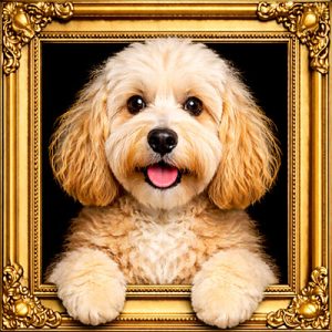 Blonde Cockapoo gold ornate frame